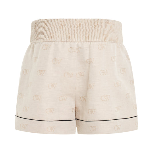 Linen Jacquard Pajama Short in Cream