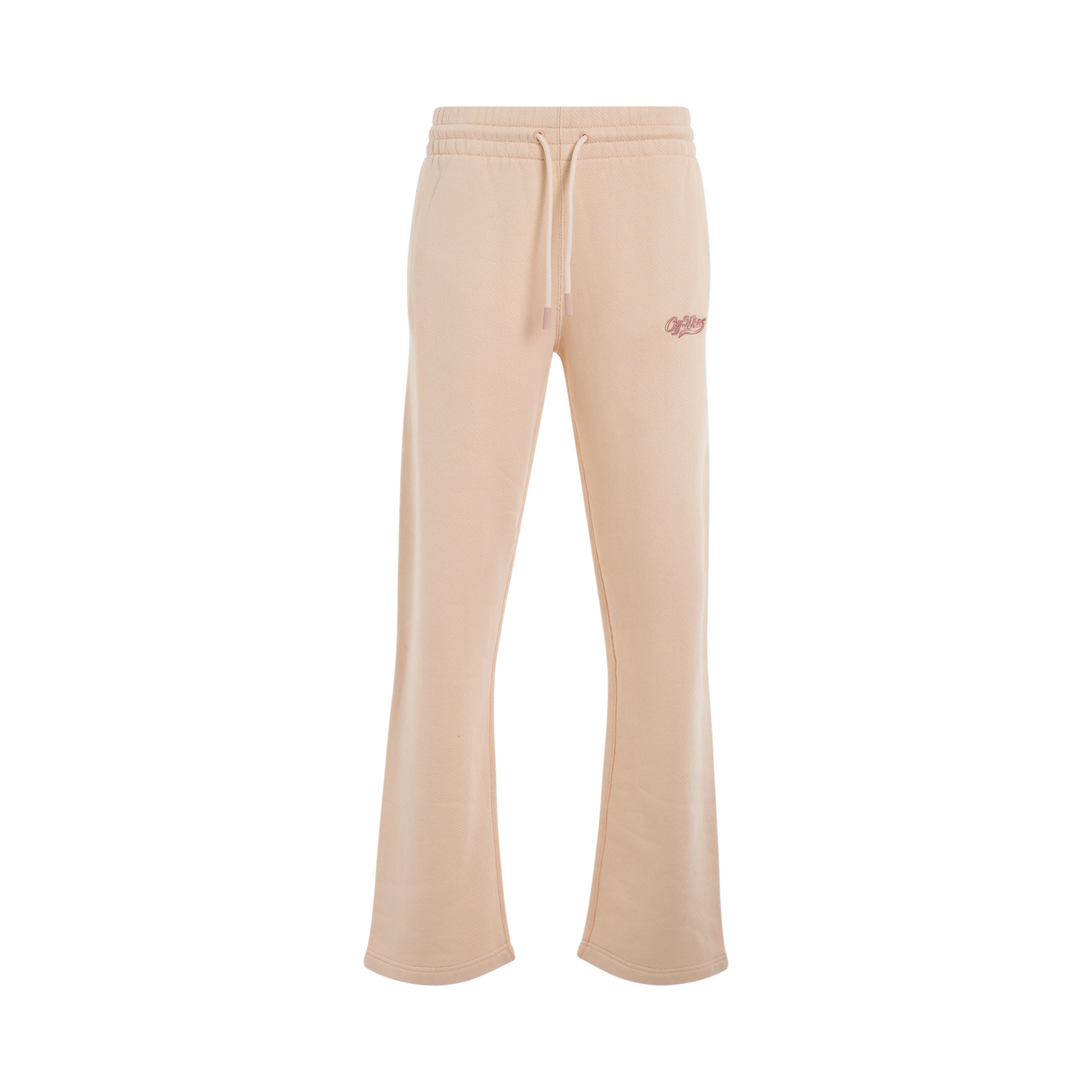 Embroidered Baseball Logo Tapered Pants in Nude/Fuchsia