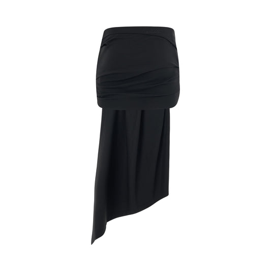 Bow Wool Draped Mini Skirt in Black