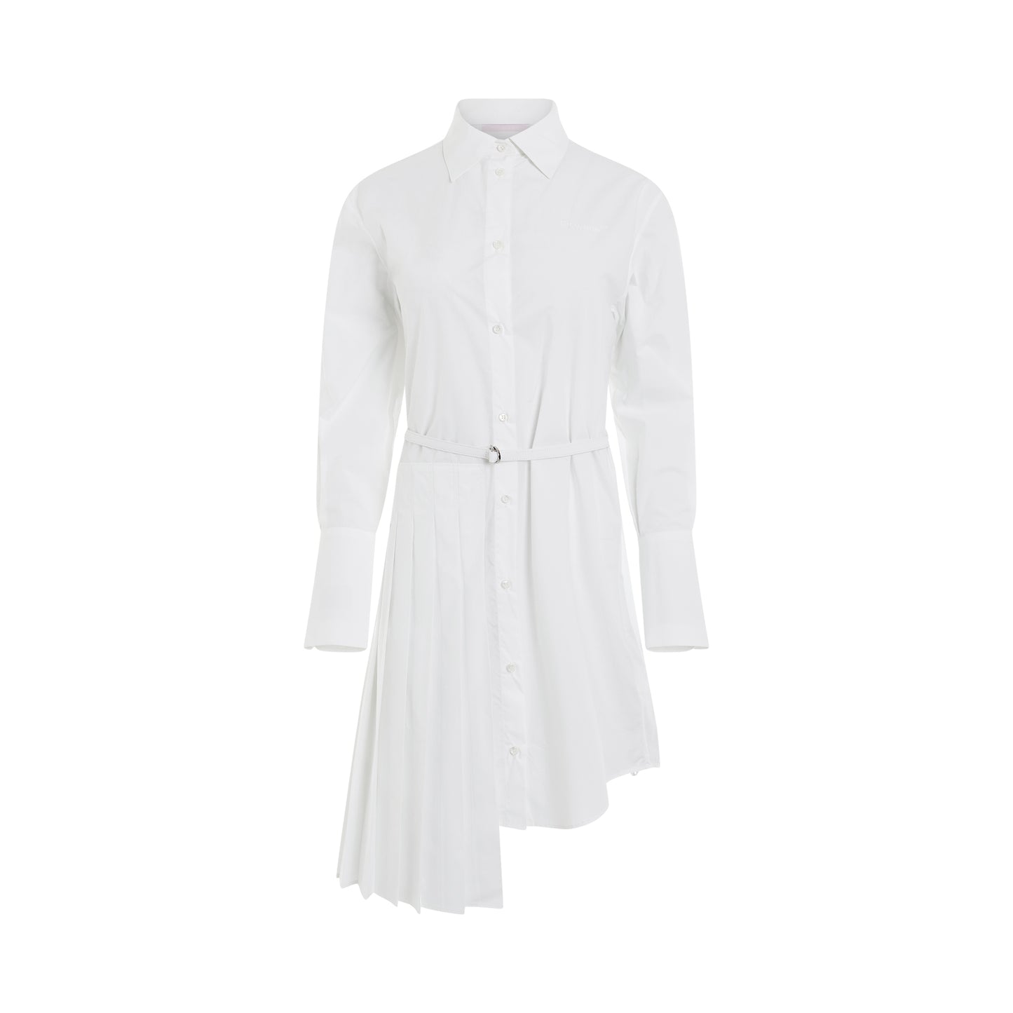 Diagonal Plisse Shirt Dress in White