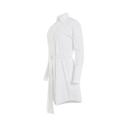 Diagonal Plisse Shirt Dress in White