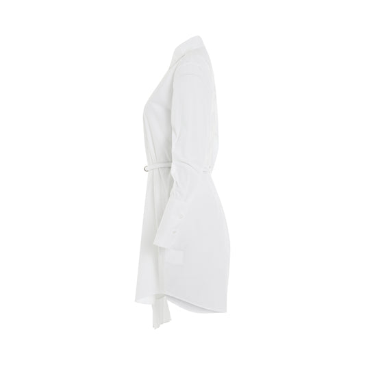 Diagonal Plisse Shirt Dress in White