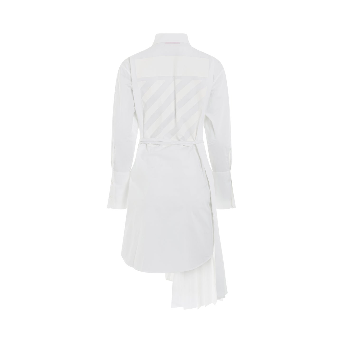 Diagonal Plisse Shirt Dress in White