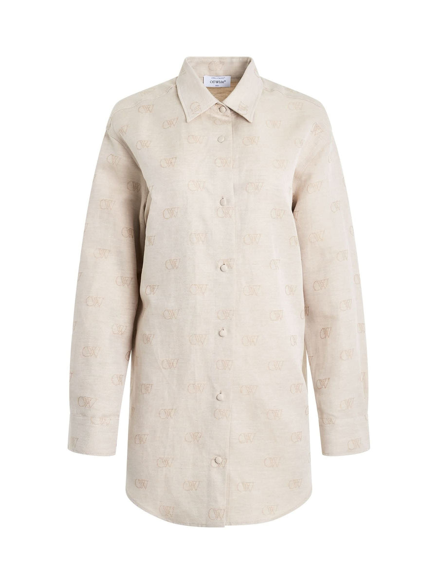 Linen Jacquard Overshirt in Cream