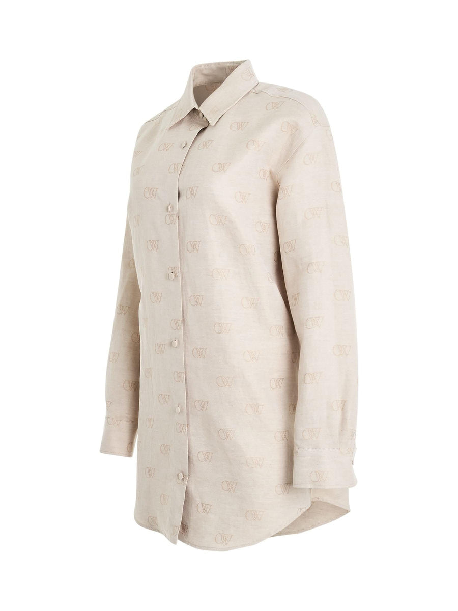 Linen Jacquard Overshirt in Cream