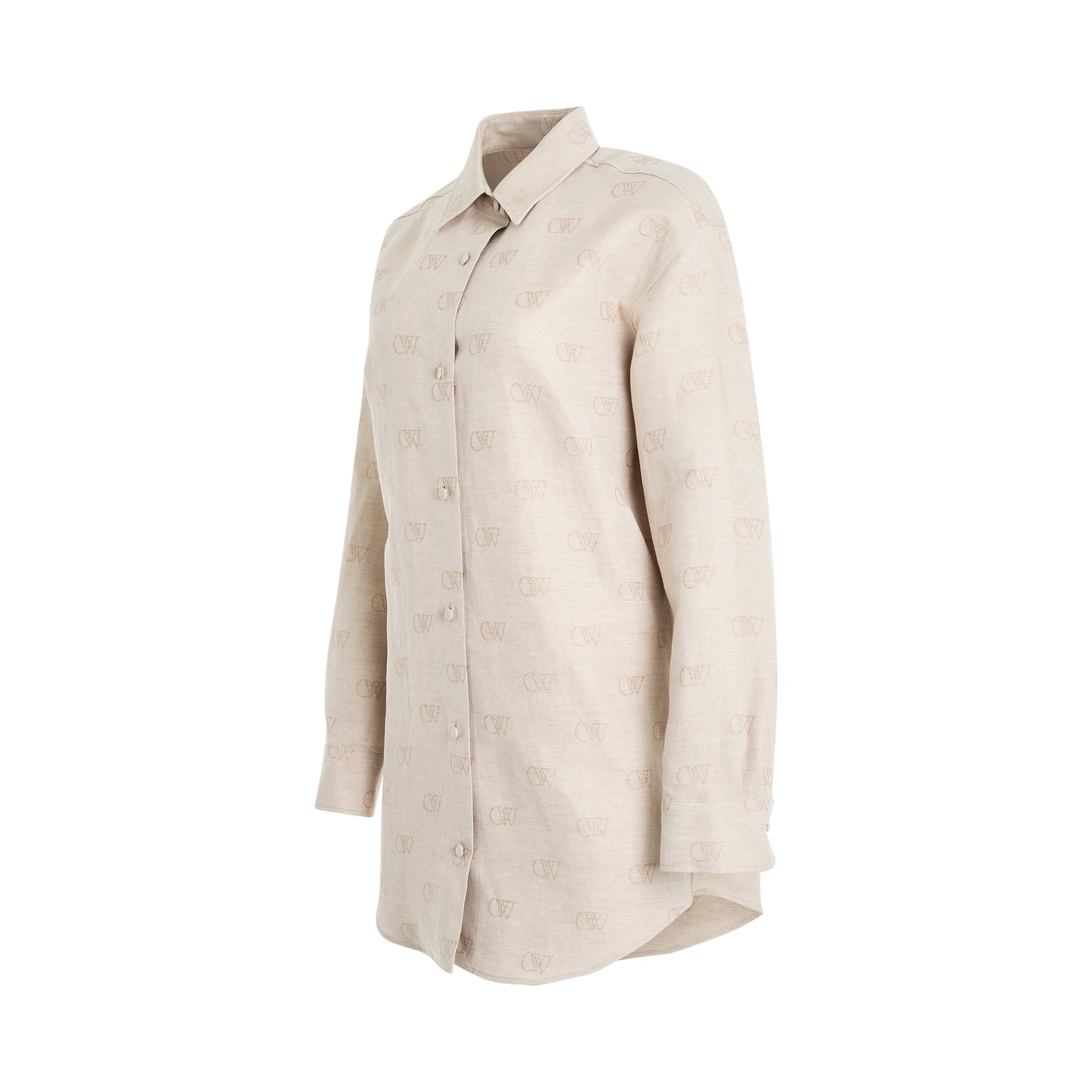 Linen Jacquard Overshirt in Cream