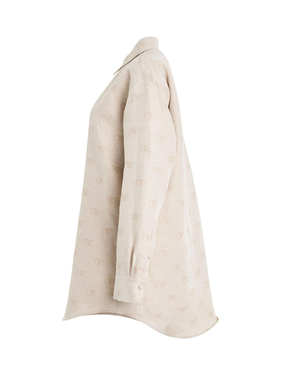 Linen Jacquard Overshirt in Cream