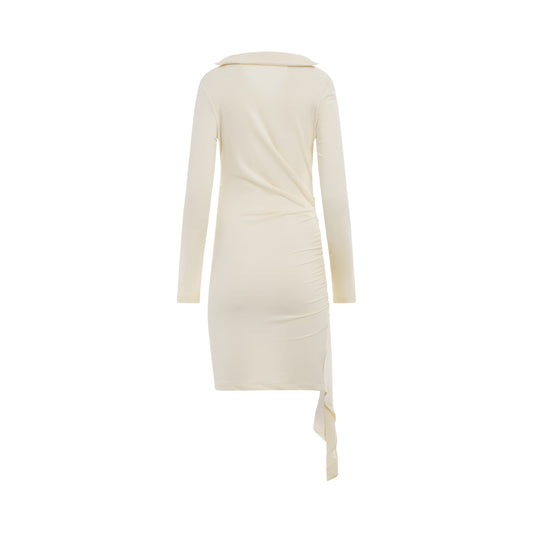 Viscose Crepe Draped Mini Dress in White