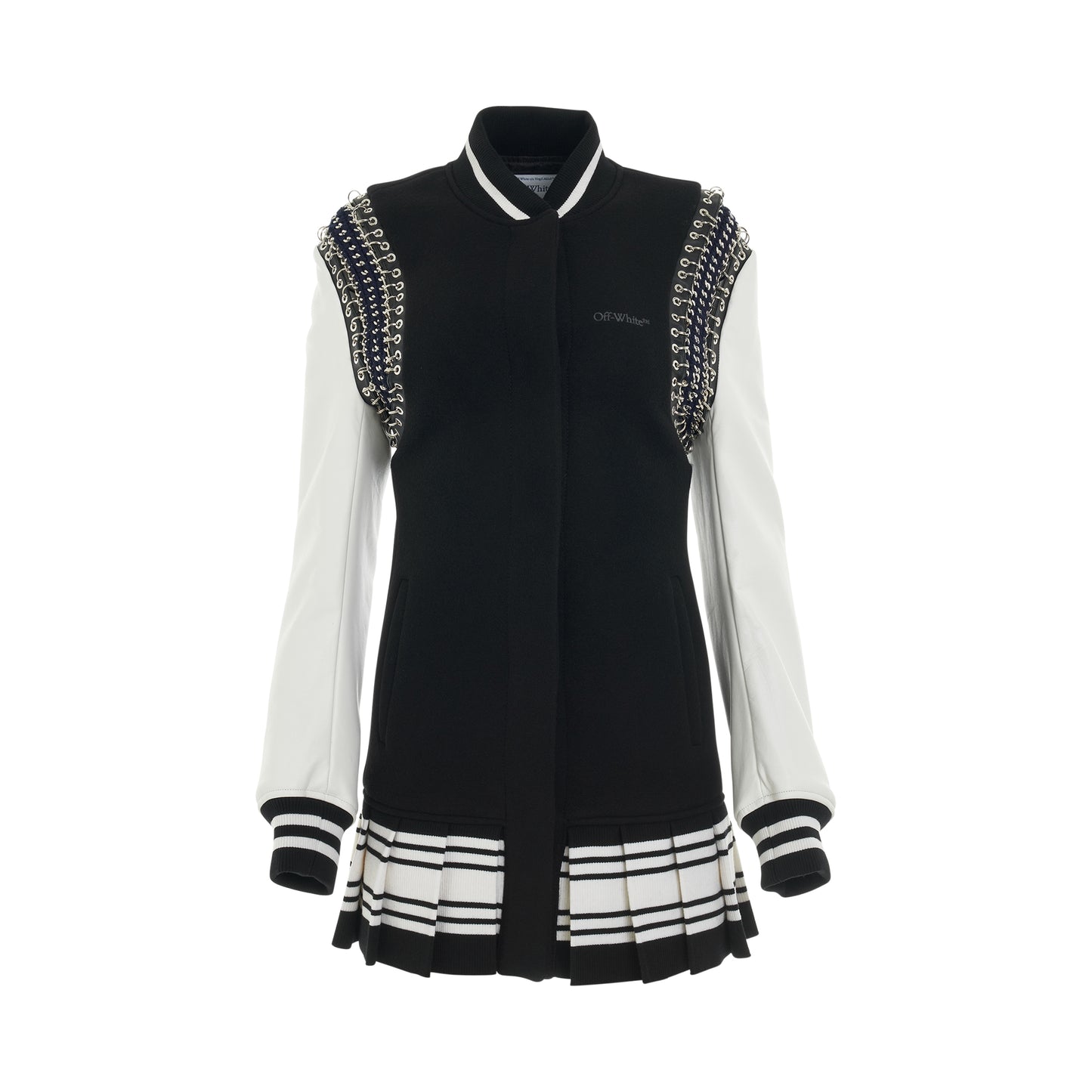 Brushed Wool Leather Varsity Dress in Black