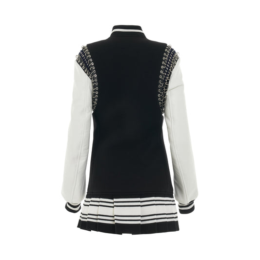 Brushed Wool Leather Varsity Dress in Black