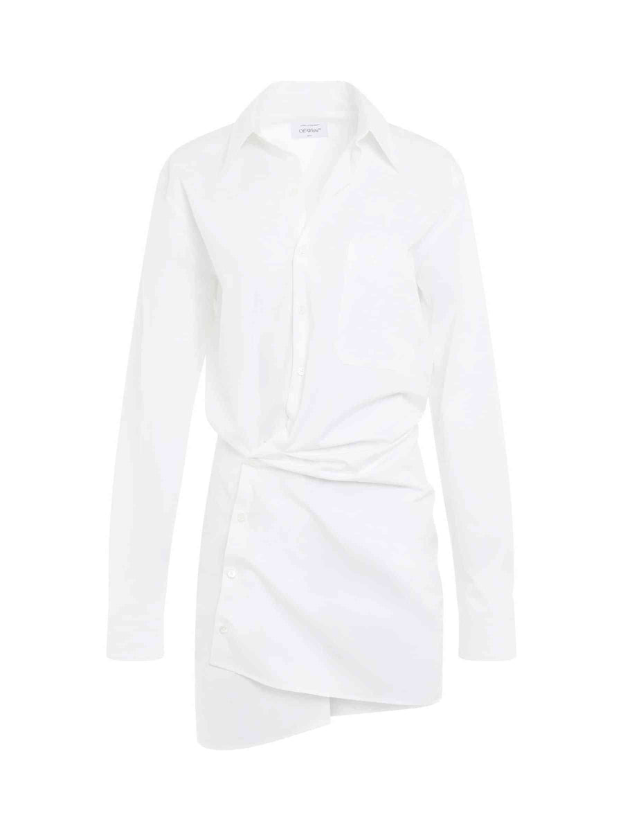 Poplin Twist Shirt Dress in White
