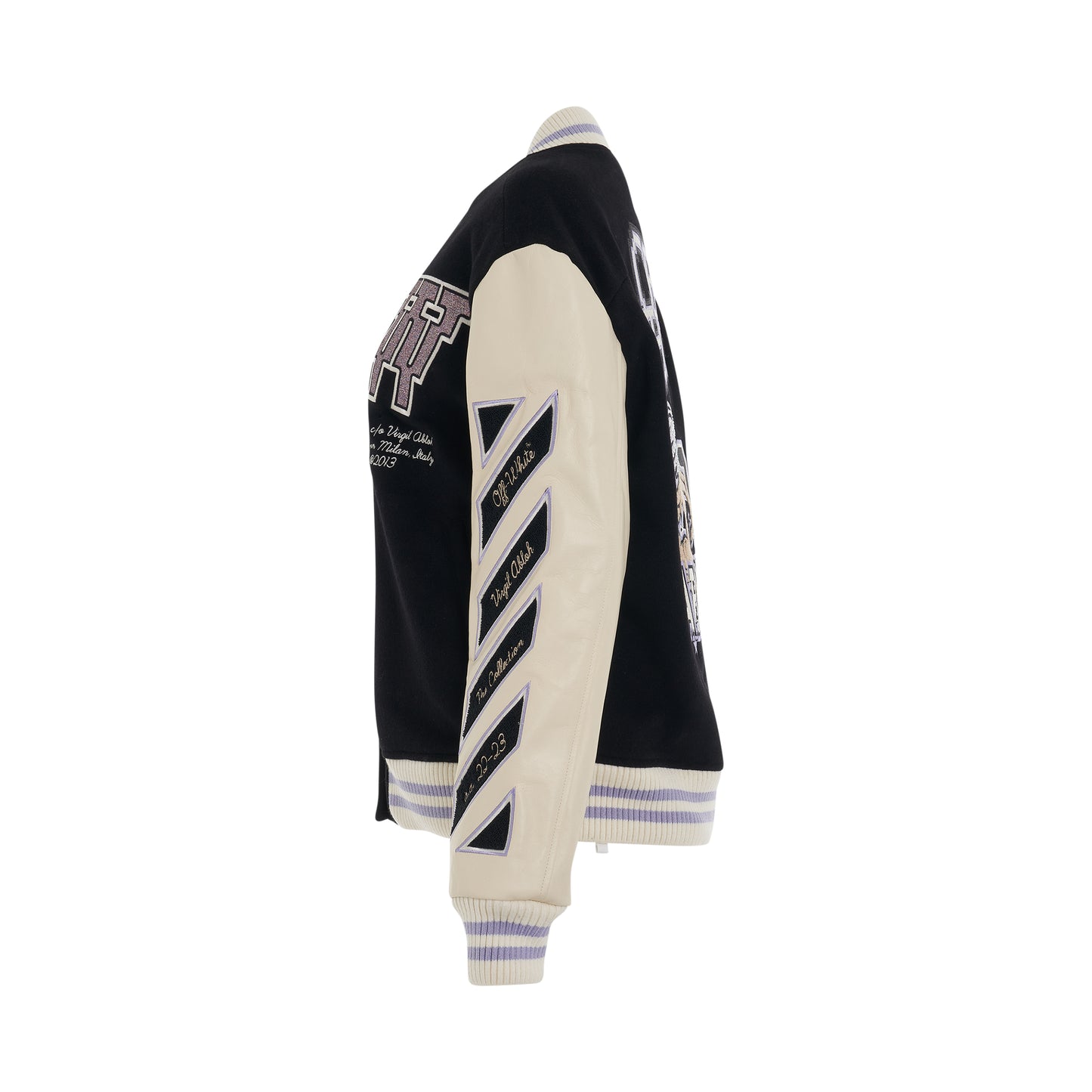 Embroidered Patch Logo Varsity Jacket in Black/Lilac