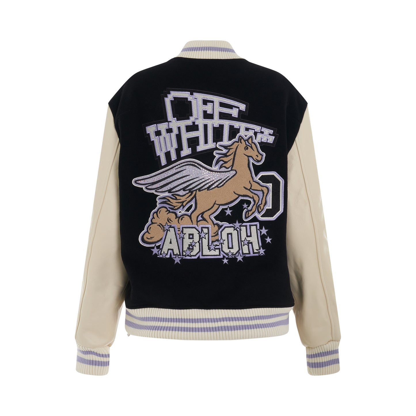 Embroidered Patch Logo Varsity Jacket in Black/Lilac