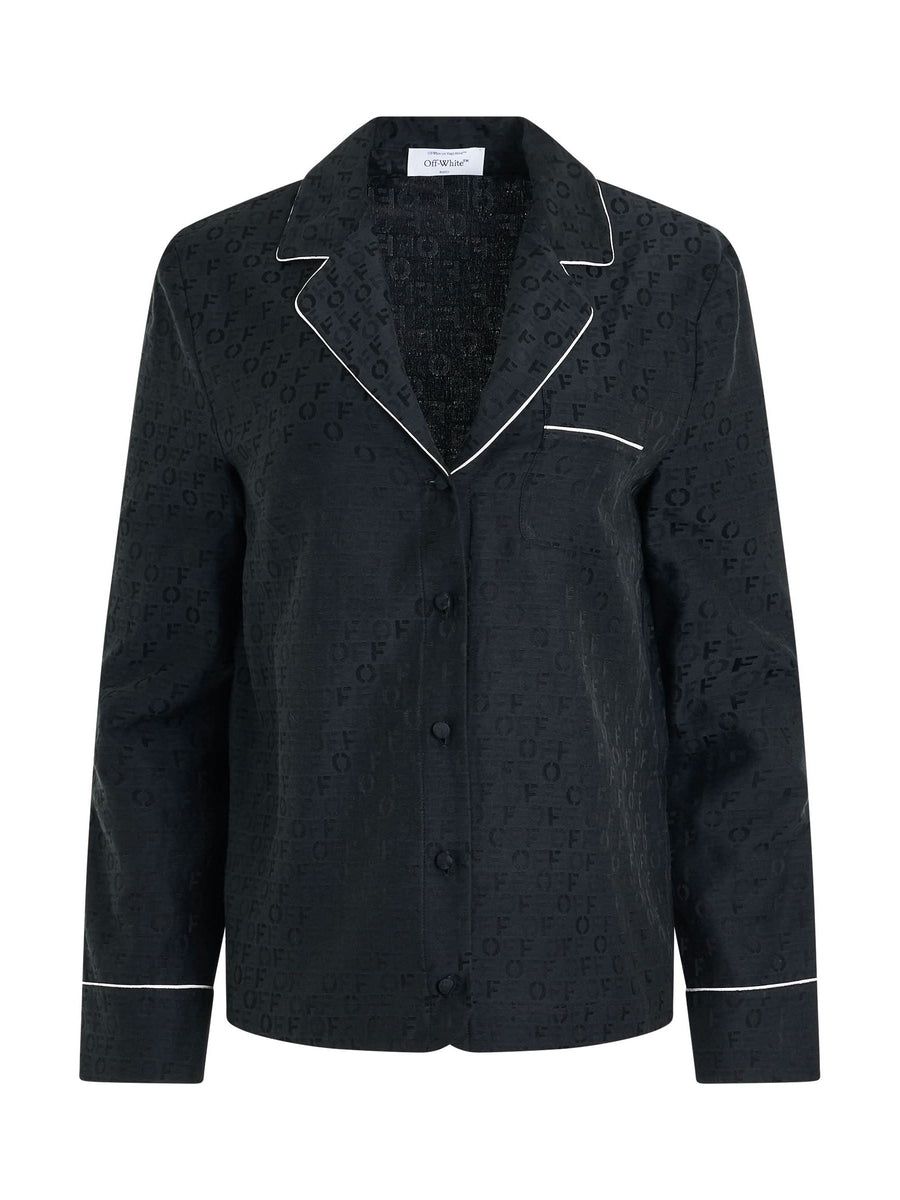 Logo Jacquardard Pajama Shirt in Black