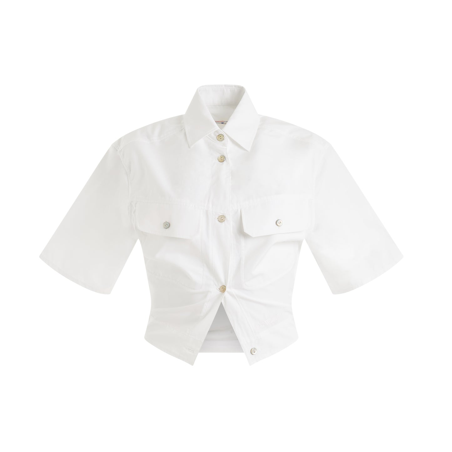 Toybox Poplin Cinched Short Sleeve Shirt in White