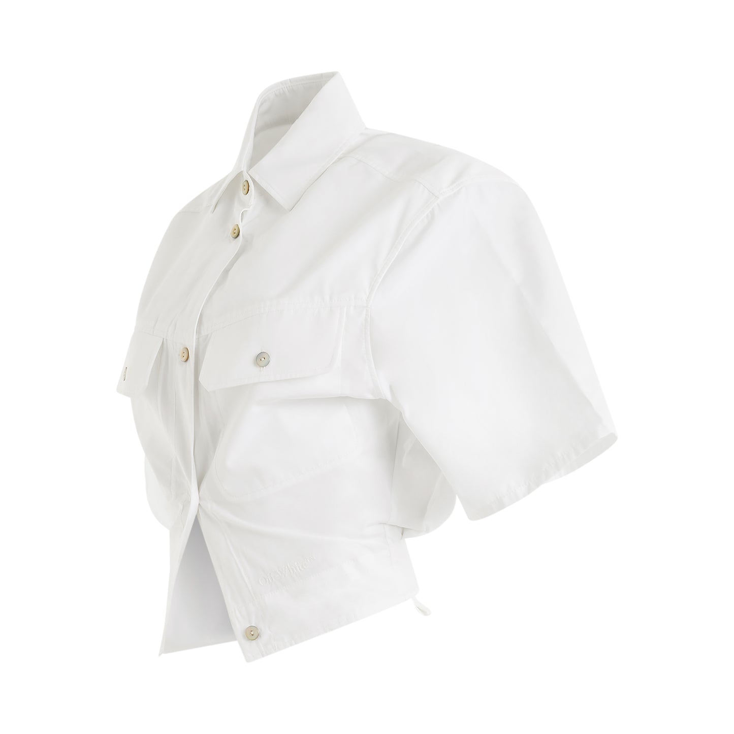 Toybox Poplin Cinched Short Sleeve Shirt in White