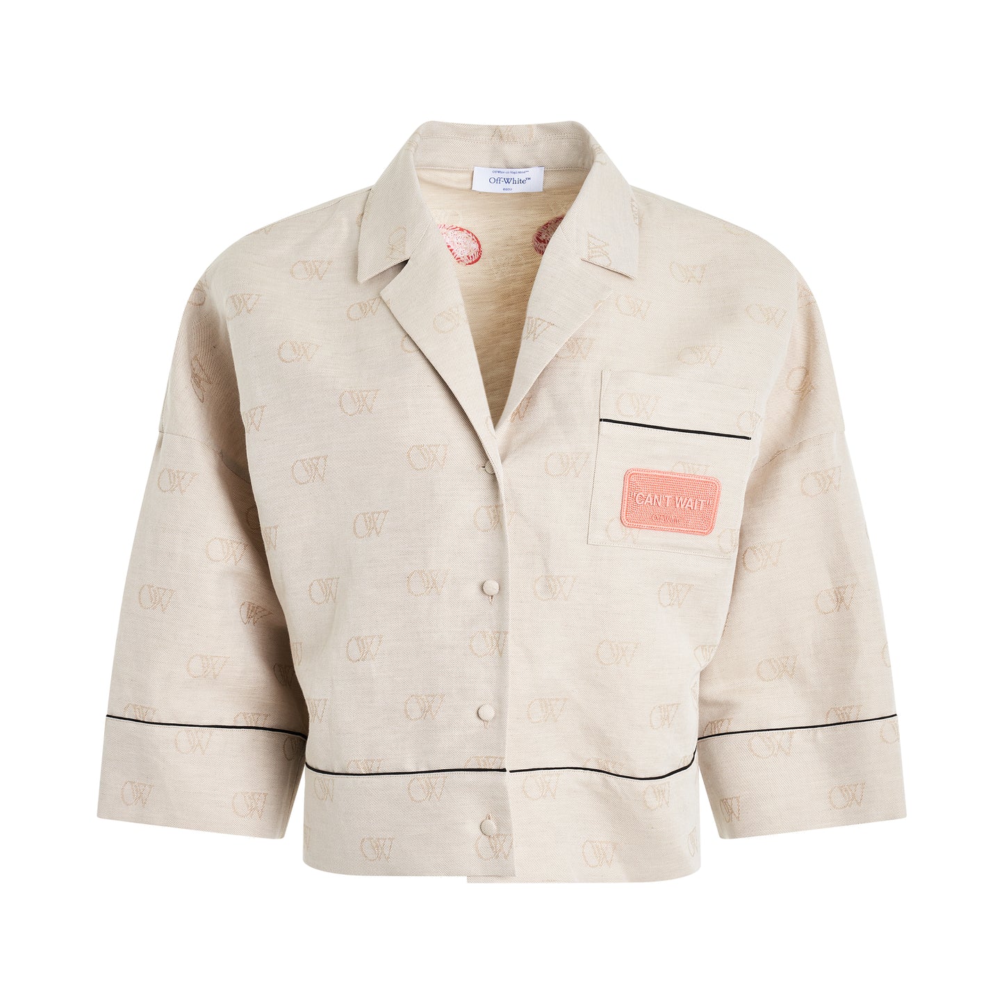 Linen Jacquard Pajama Shirt in Cream