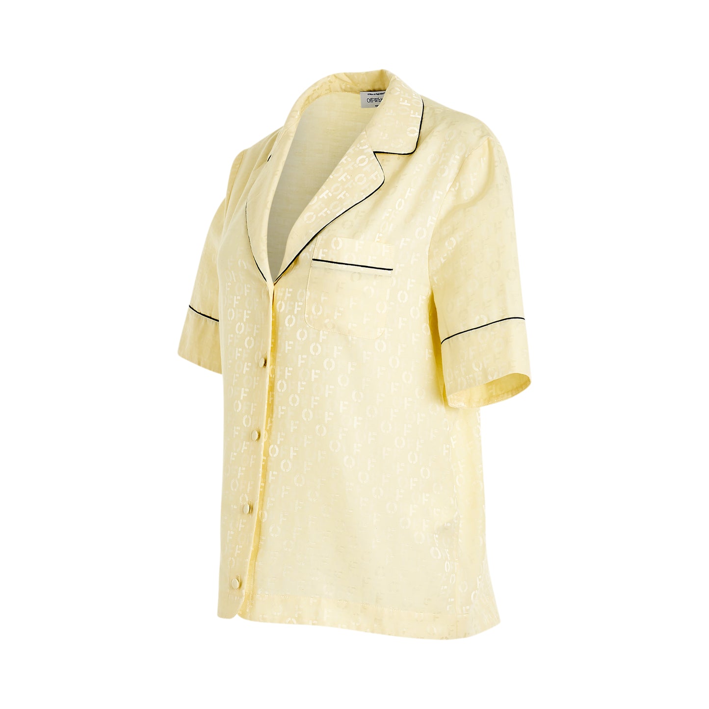 Pyjama Jacquard Short-Sleeves Shirt in Yellow