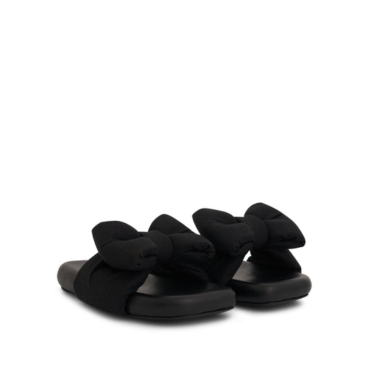 Linen Bow Padded Slippers in Black