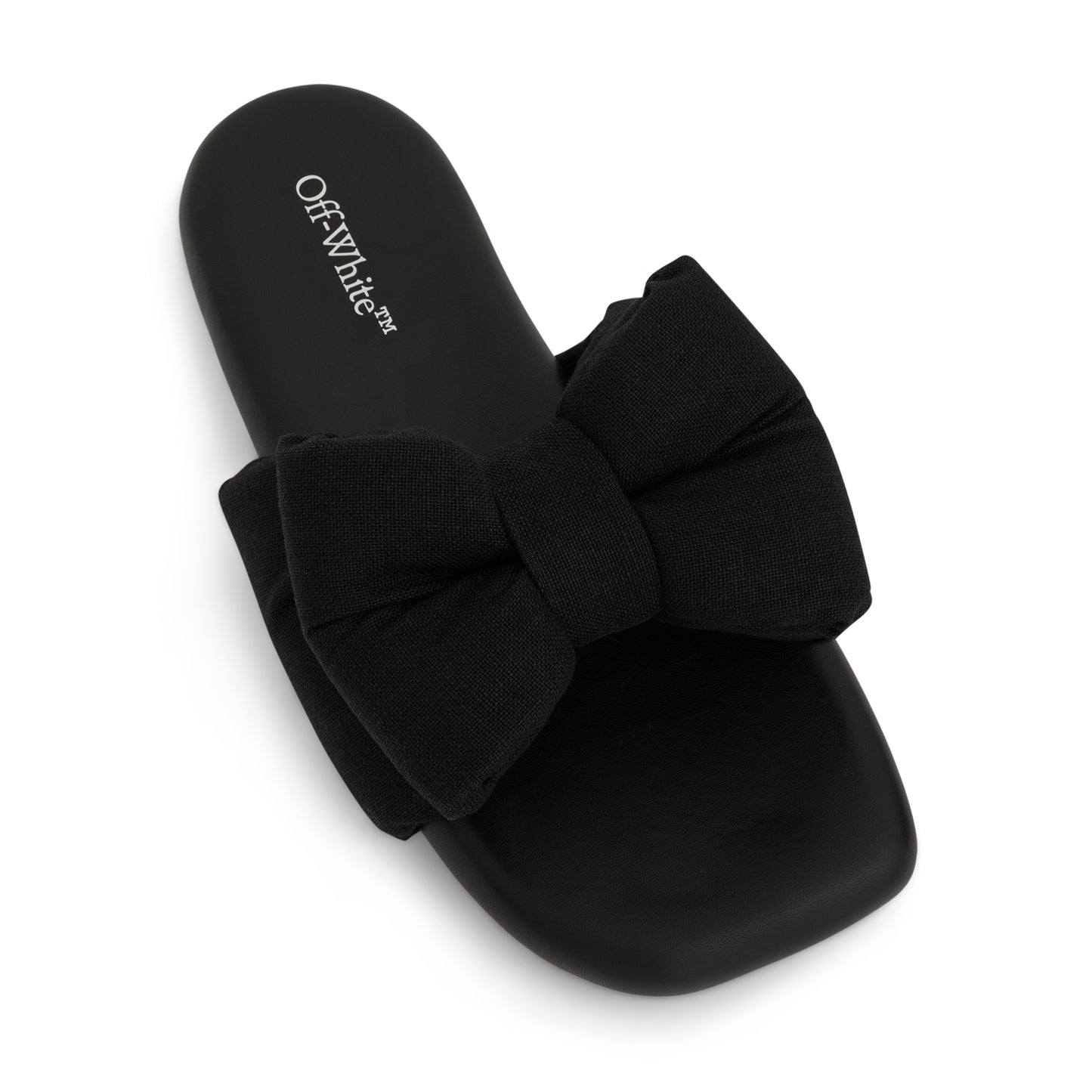 Linen Bow Padded Slippers in Black