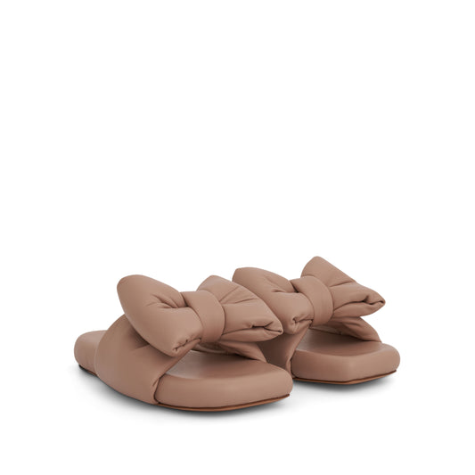 Nappa Bow Padded Slipper in Beige