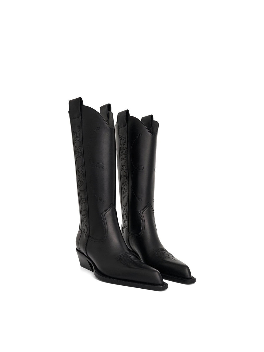 "For Walking" Texan Boot in Black Front View | OFF-WHITE