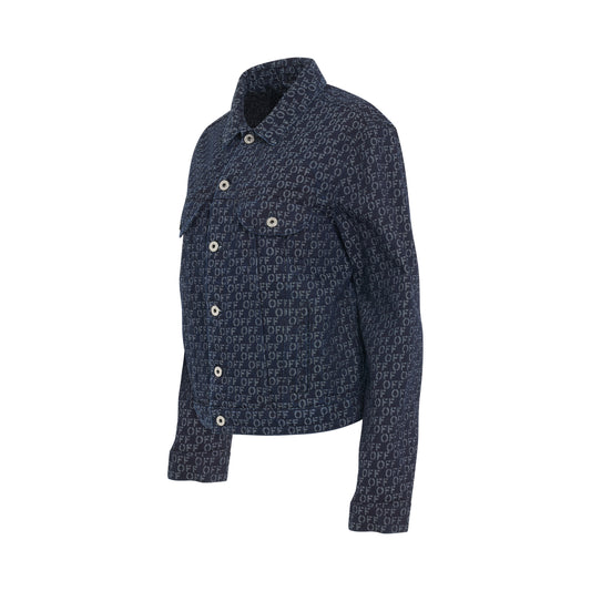 Logo Jacquard Round Denim Jacket in Blue