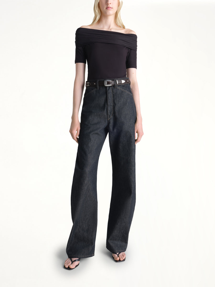 High Waisted Curved Pants in Slate