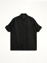 Non Down Military Button Slit Shirt in Black