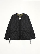 Military W-Zip V Neck Down Jacket in Black