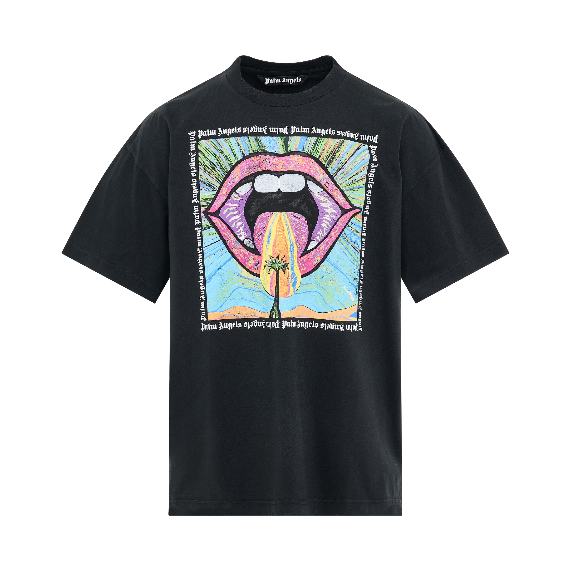 Crazy Mouth Print T-Shirt in Black