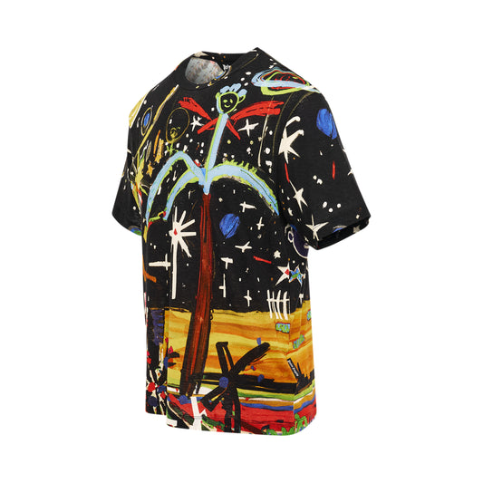 Starry Night Print T-Shirt in Black