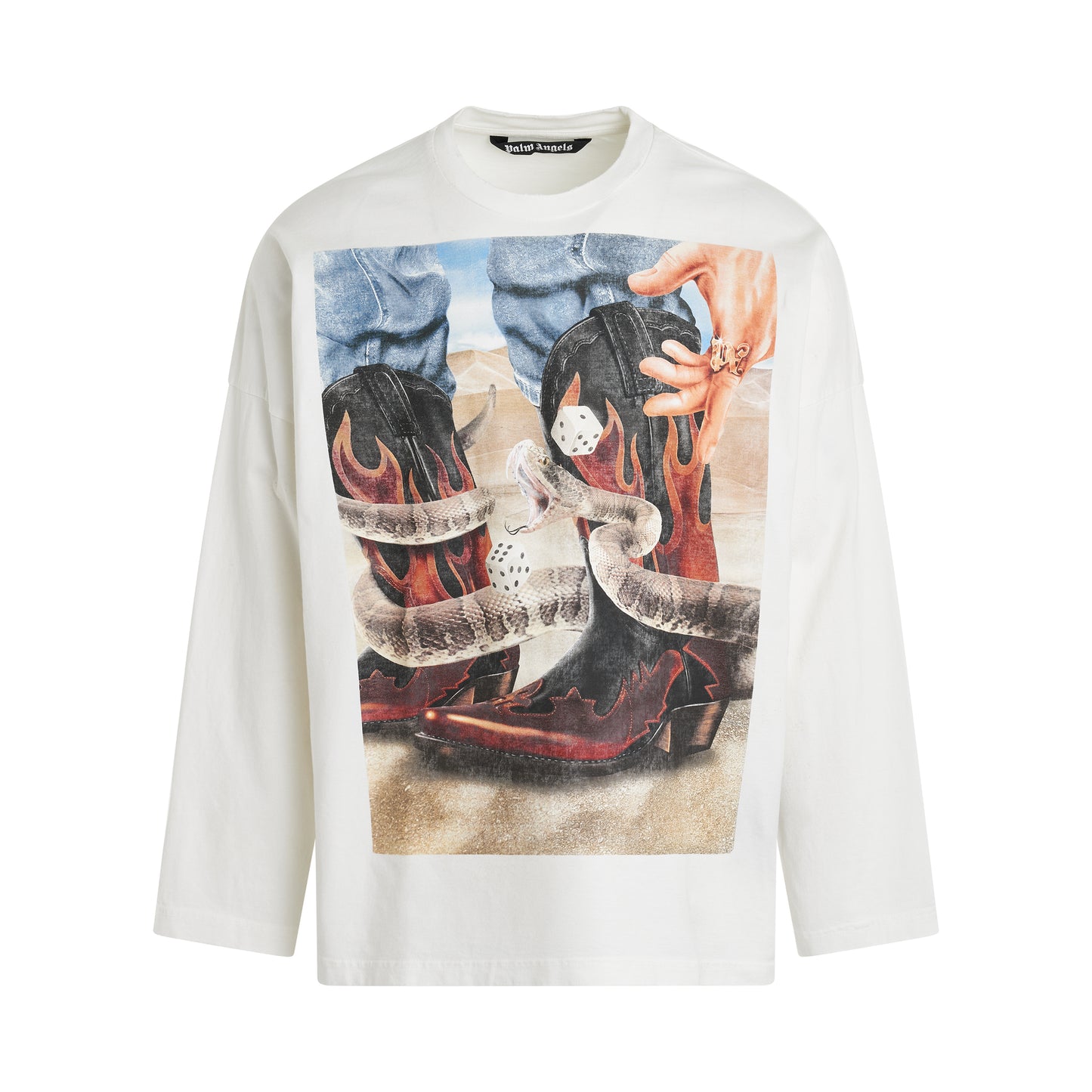 Dice Game Long Sleeve Loose T-Shirt in Off White