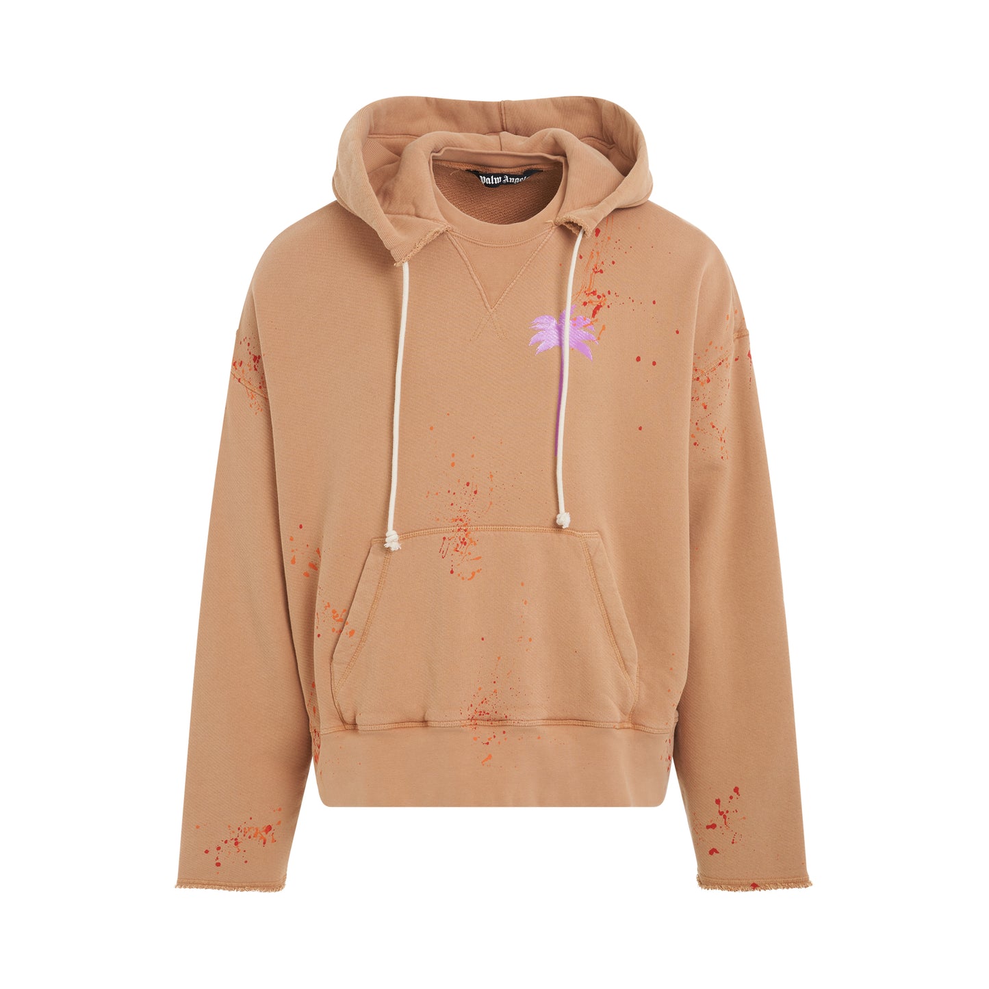 PXP Painted Raw Cut Hoodie in Camel/Violet