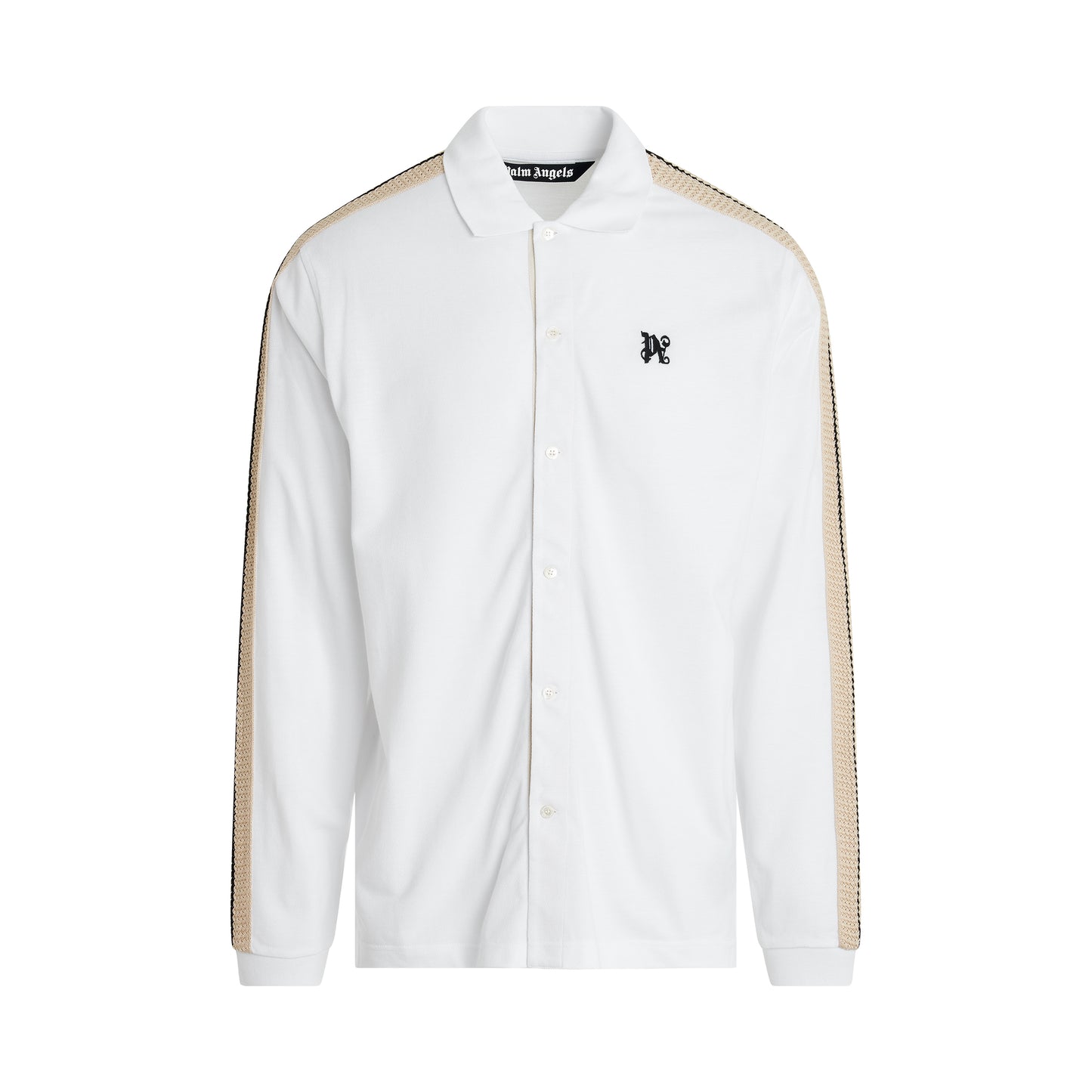 Monogram Track Long Sleeve Polo in Off White