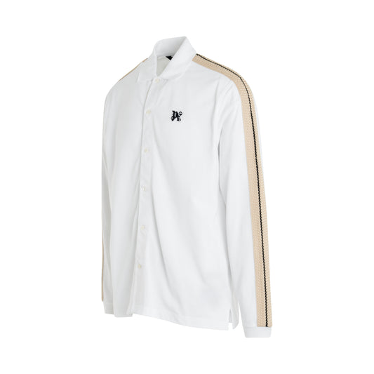 Monogram Track Long Sleeve Polo in Off White