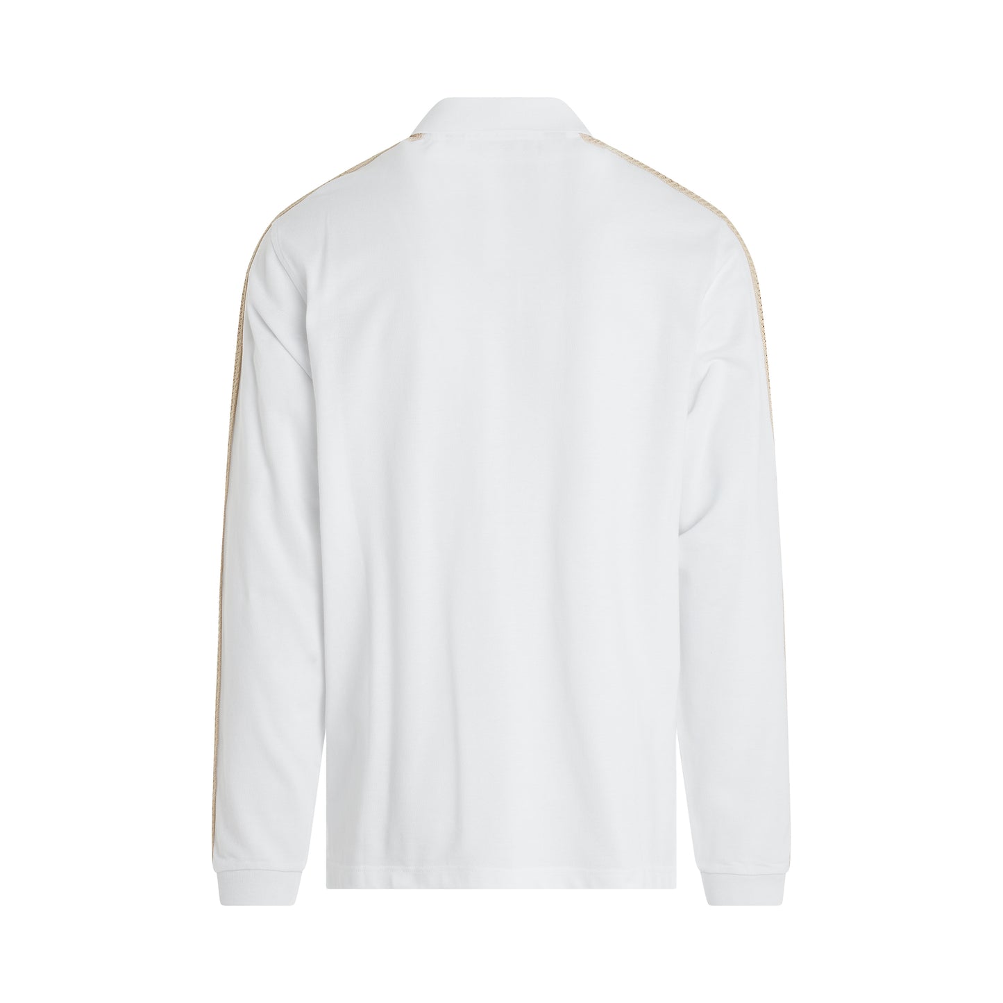 Monogram Track Long Sleeve Polo in Off White
