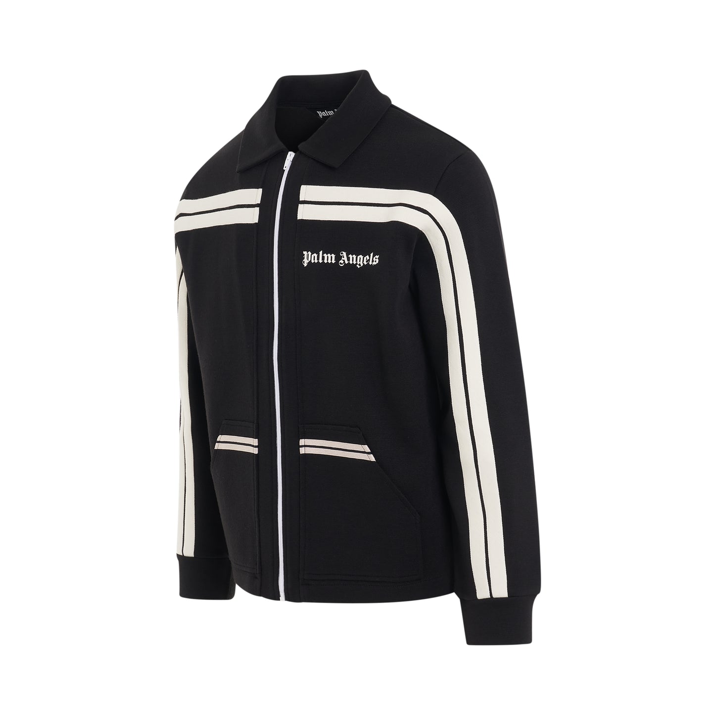 Shirt Collar Knit Track Jacket in Black/Off White