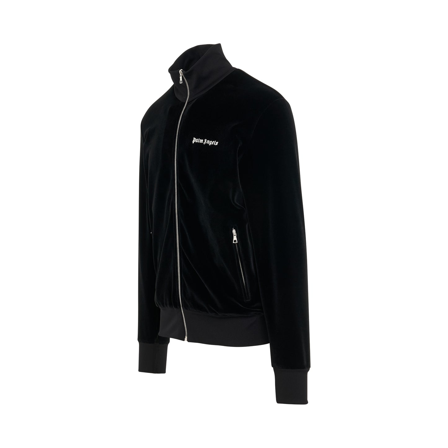 Logo Printed Velvet Track Jacket in Black