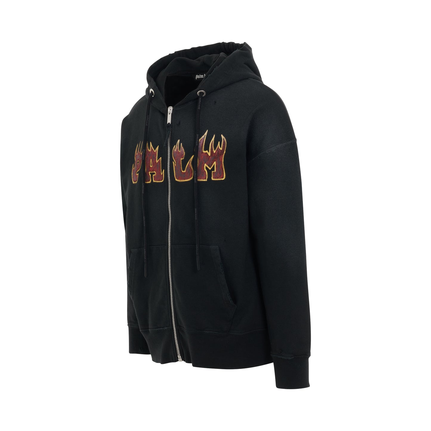 Logo Flames Zipped Vintage Hoodie in Black/Red