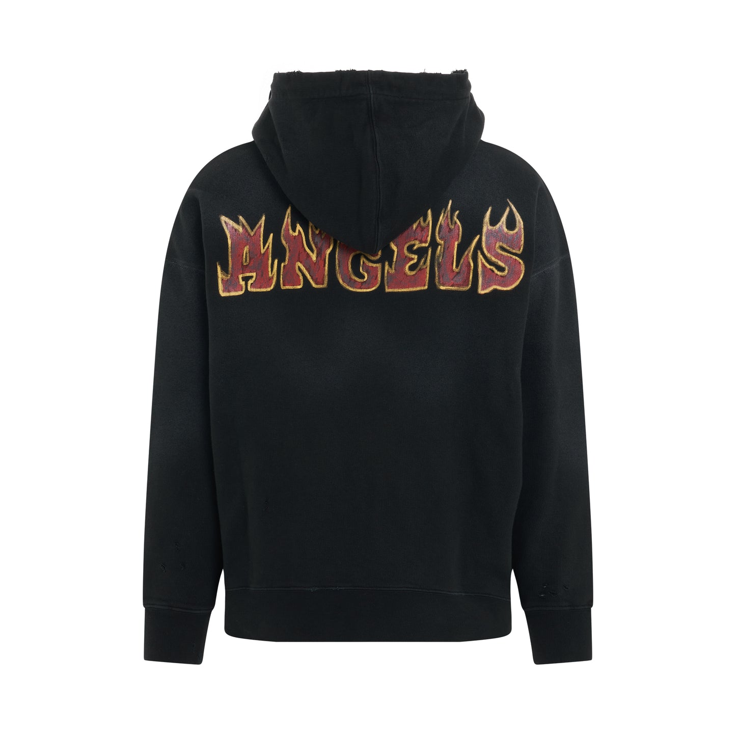 Logo Flames Zipped Vintage Hoodie in Black/Red