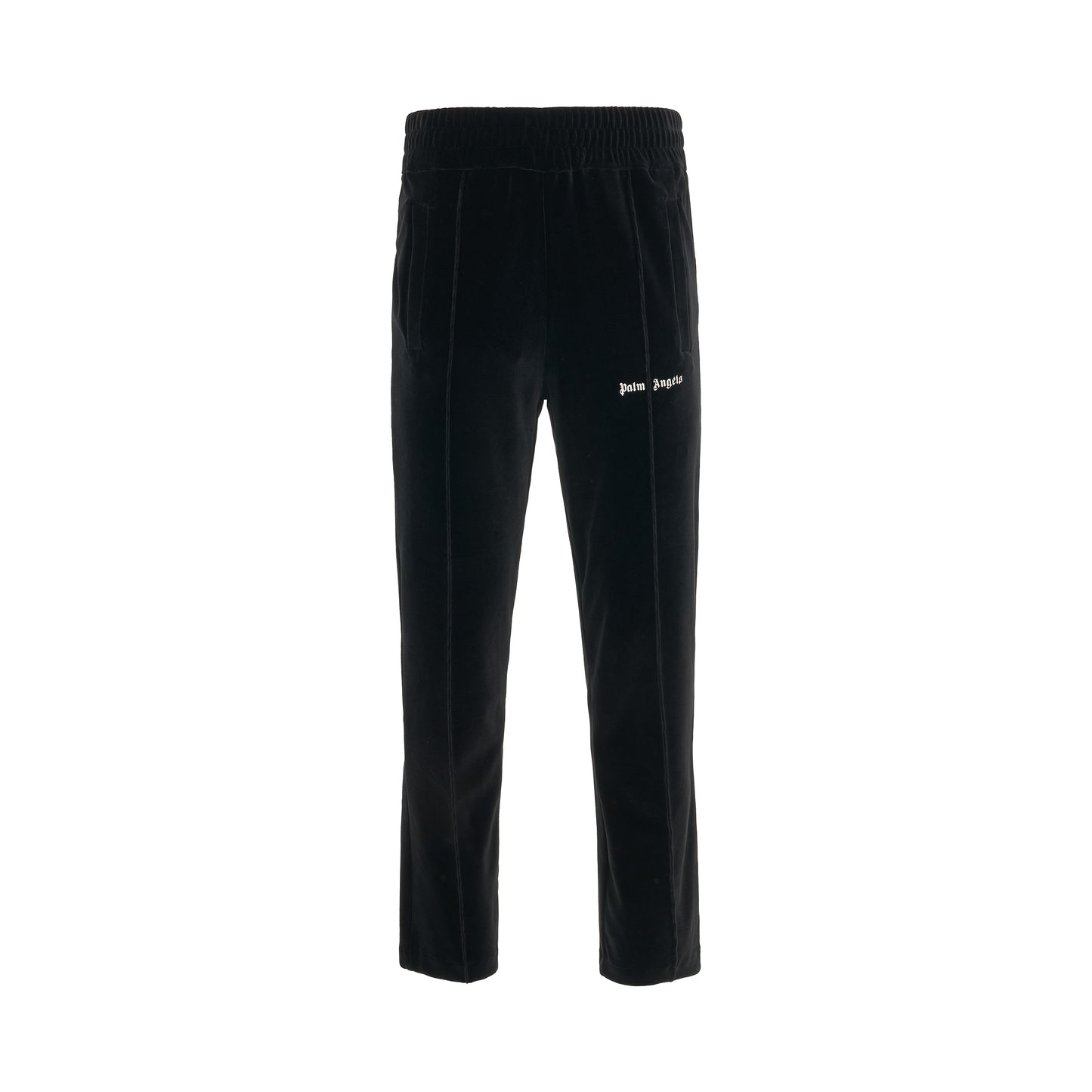 Logo Print Velvet Track Pants in Black