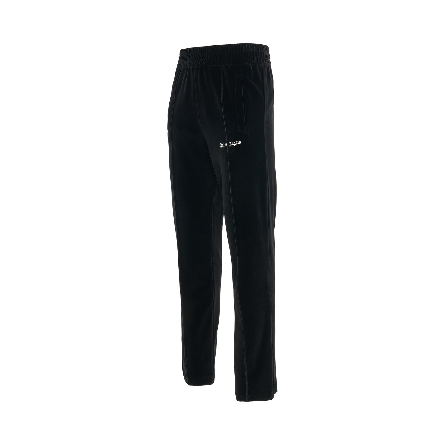 Logo Print Velvet Track Pants in Black