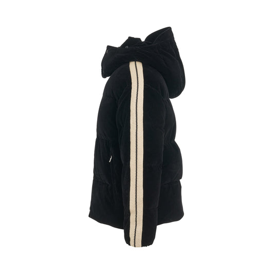 Corduroy Hooded Track Down Jacket in Black