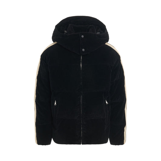 Corduroy Hooded Track Down Jacket in Black