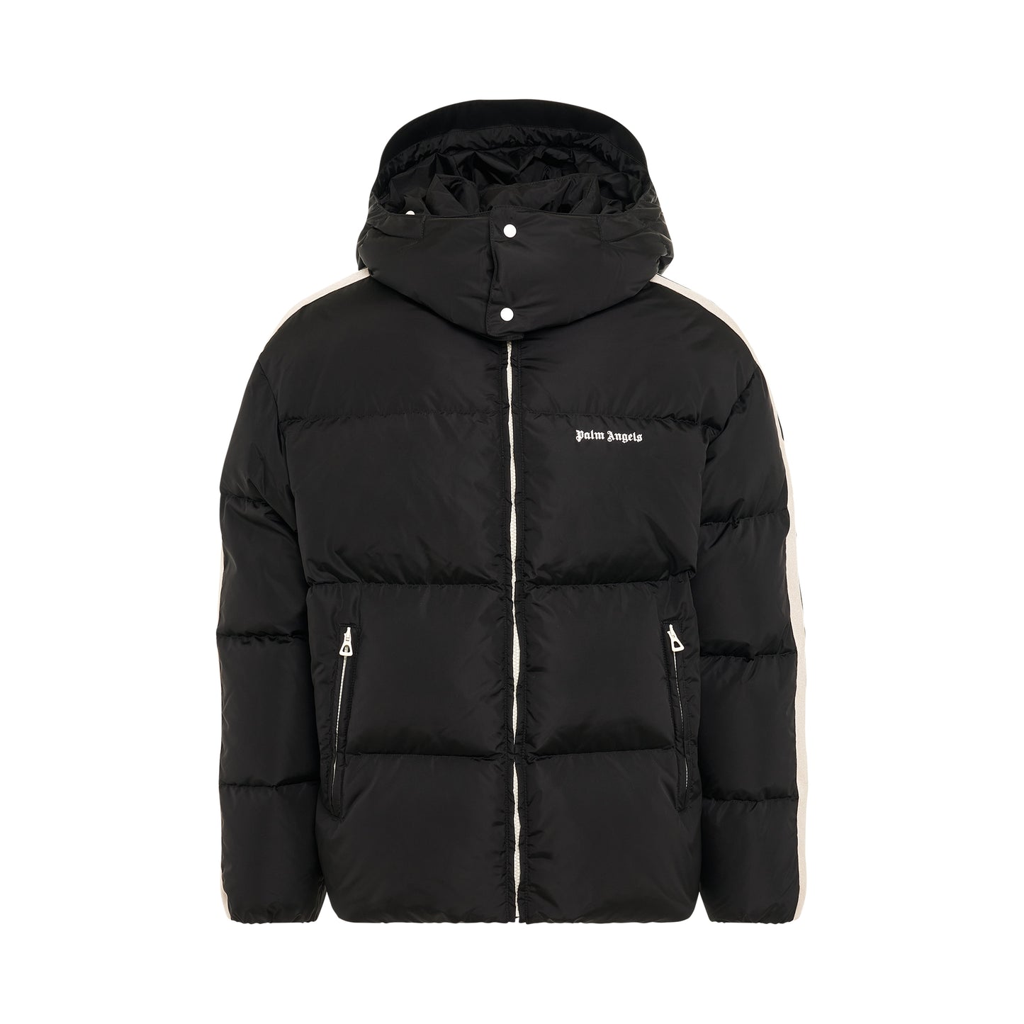 Hooded Track Down Jacket in Black/White