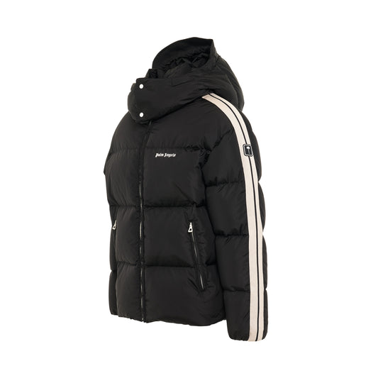 Hooded Track Down Jacket in Black/White