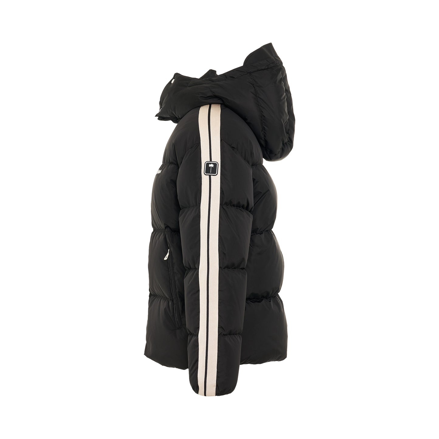 Hooded Track Down Jacket in Black/White