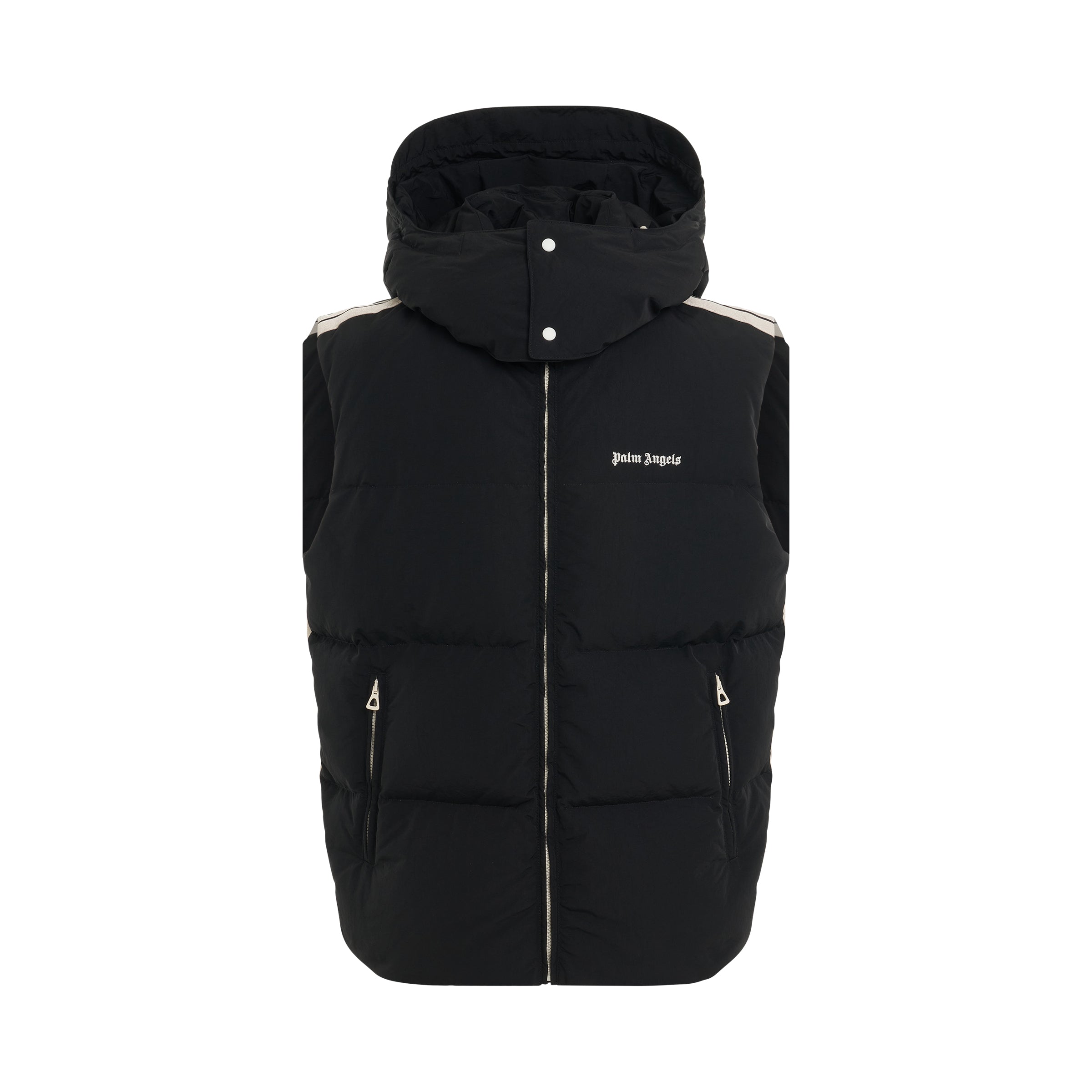 Classic Hooded Track Down Vest in Black/White