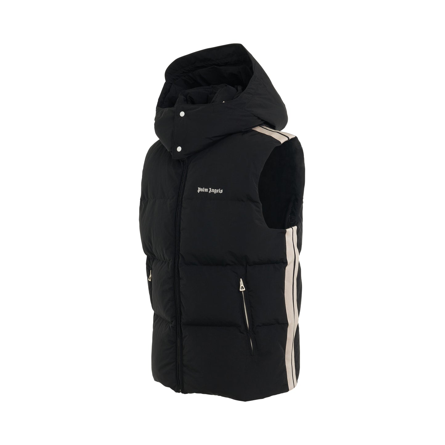 Classic Hooded Track Down Vest in Black/White